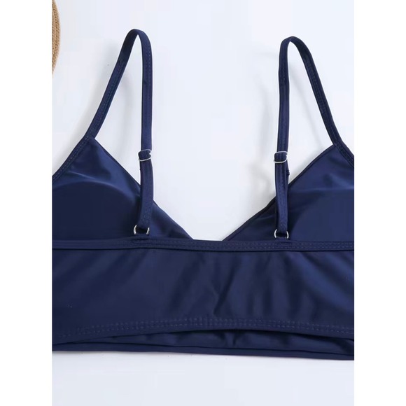 NEW Blue Floral Contrast Wrap Top Bikini Adjustable Straps Medium - Picture 5 of 5